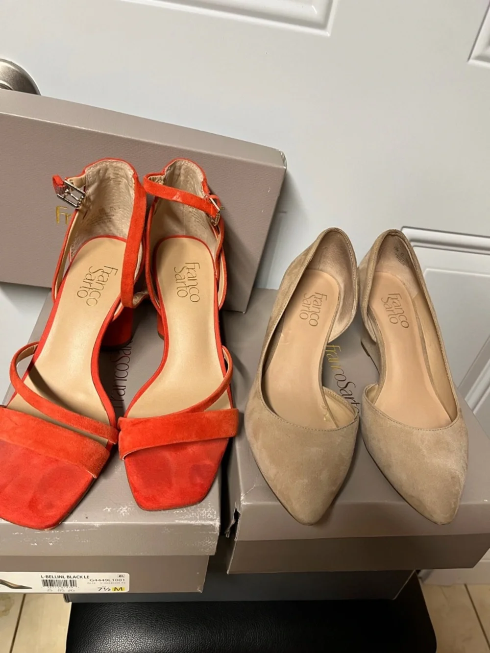 2 pairs Franco Sarto Orange Suede Ankle-Strap Pump sandals/cream suede wedges. - Picture 1 of 6
